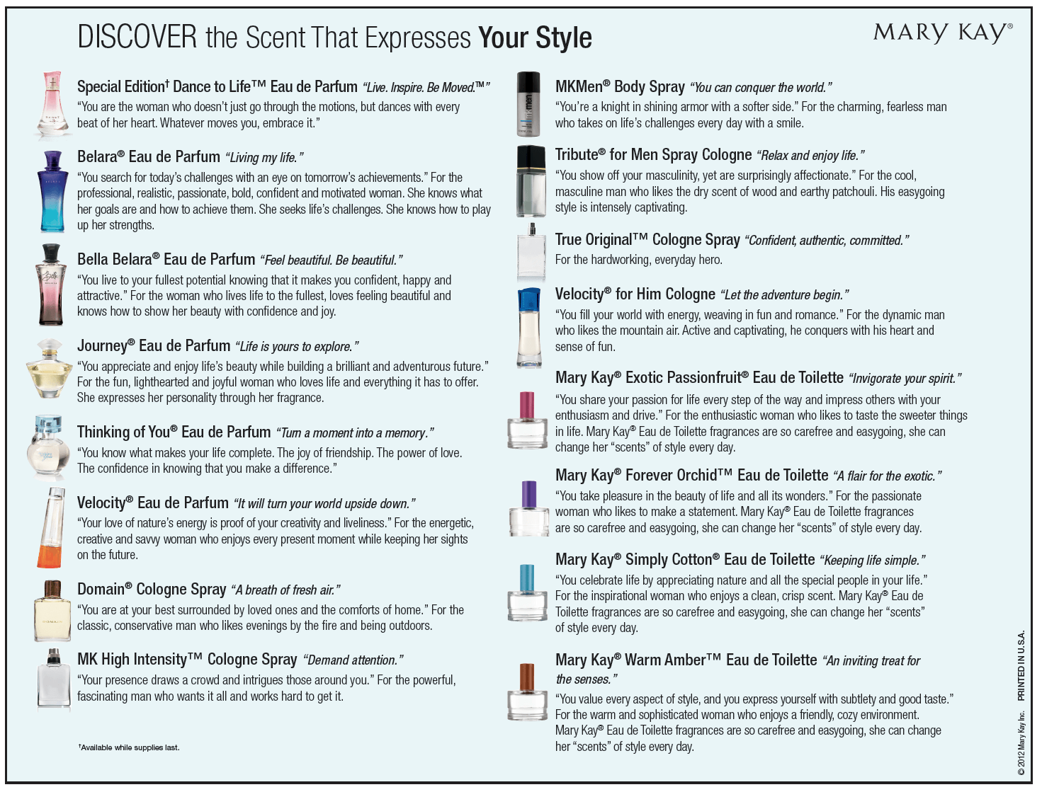 Mary Kay Fragrance Comparison Chart